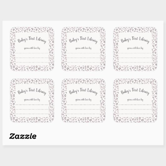 ピンクグレーヒョウのフレーム蔵書票 スクエアシール (シート)