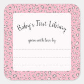 ピンクグレーヒョウのフレーム2蔵書票 スクエアシール (正面)