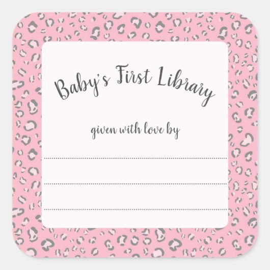 ピンクグレーヒョウのフレーム2蔵書票 スクエアシール (正面)