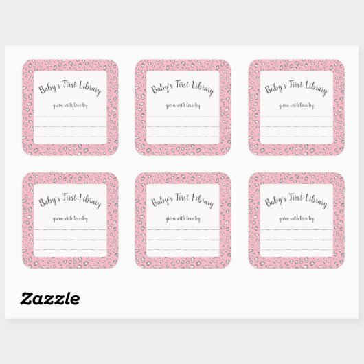 ピンクグレーヒョウのフレーム2蔵書票 スクエアシール (シート)