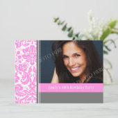 ピンクグレーフォト40th誕生日パーティの招待状 招待状 (スタンド正面)