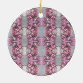 ピンクグレーフラワーチューリップ鏡パターンクロススクエア セラミックオーナメント (裏面)