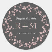 ピンクグレーフラワーリース結婚式の引き出物シール ラウンドシール (正面)
