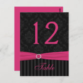 ピンクグレーブラックダマスクストライプテーブルナンバーカード ポストカード (正面/裏面)