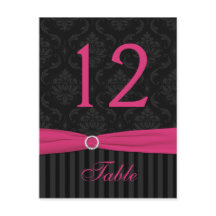 ピンクグレーブラックダマスクストライプテーブルナンバーカード