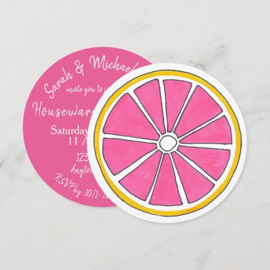 ピンクグレープフルーツのシトラスフルーツトロピカルビーチの朝食 招待状 (正面/裏面)