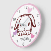 ピンクグレーベビーアニマルバニーバタフライ子供部屋 ラージ壁時計 (傾斜)