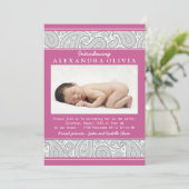 ピンクグレーペイズリーフォトシップN参照ベビーシャワー 招待状 (スタンド正面)