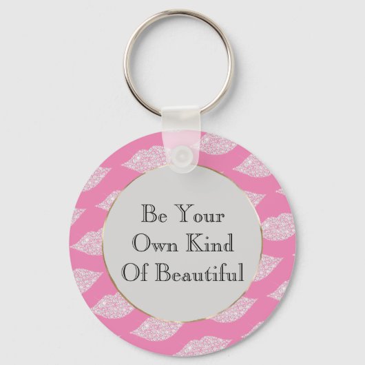 ピンクグレーホワイトダイヤモンドリップ キーホルダー (正面)