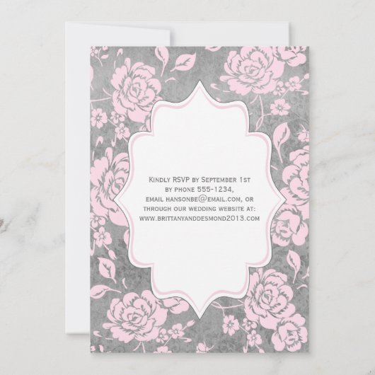 ピンクグレーホワイトフローラダマスクウェディング招待状 招待状 (裏面)