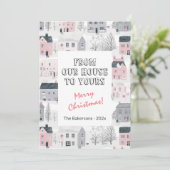 ピンクグレーホワイトヴィンテージハウスクリスマスカード カード (スタンド正面)