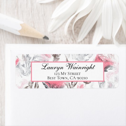 ピンクグレーホワイト抽象芸術パーソナライズされたフローラ ラベル (インサイチュ)