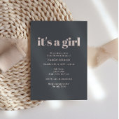 ピンクグレーボホタイポグラフィガールベビーシャワー 招待状