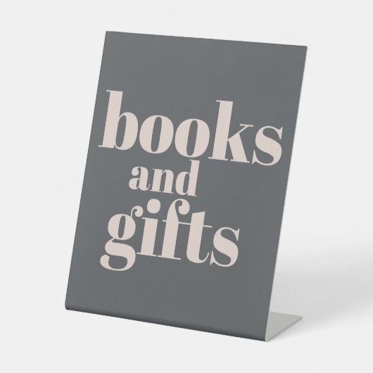 ピンクグレーボホタイポグラフィベビーシャワーブックスギフト 台座サイン (正面)