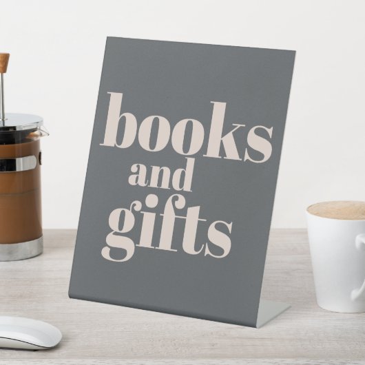 ピンクグレーボホタイポグラフィベビーシャワーブックスギフト 台座サイン (インサイチュ)