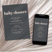 ピンクグレーボホタイポグラフィベビーシャワー 招待状