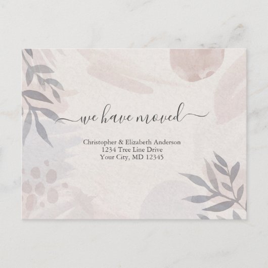 ピンクグレーボホボタニカルウォーターの色を移動 案内ポストカード (正面)