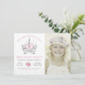 ピンクグレーユニコーン顔フォトバースデーパーティー 招待状 (スタンド正面)