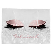 ピンクグレーラッシュ赤面メイクアップグリッター名モノグラム ラージペーパーバッグ (裏面)