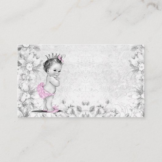 ピンクグレーヴィンテージプリンセスベビーシャワー座席表 プレイスカード (裏面)