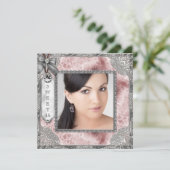 ピンクグレー写真甘い16誕生日パーティー 招待状 (スタンド正面)