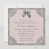 ピンクグレー写真甘い16誕生日パーティー 招待状 (裏面)