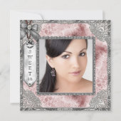 ピンクグレー写真甘い16誕生日パーティー 招待状 (正面)