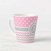 ピンクグレー水玉模様シェブロン カフェラテマグ (左アングル)