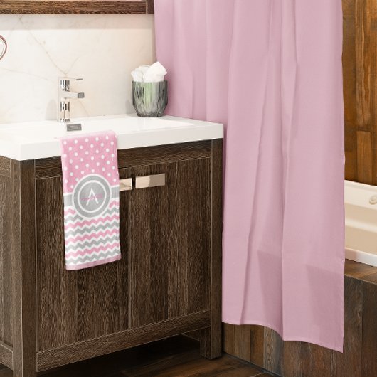 ピンクグレー水玉模様シェブロン ハンドタオル