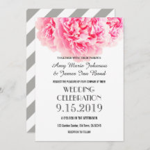 ピンクグレー牡丹結婚式招待状
