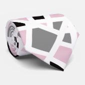 ピンクグレー白黒幾何学模様 ネクタイ (ロール)