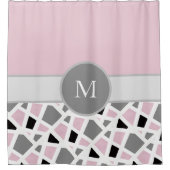 ピンクグレー白黒抽象芸術幾何ブロック シャワーカーテン (正面)