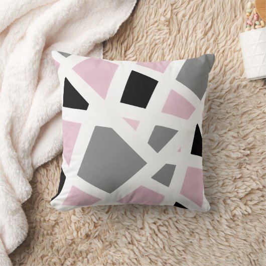 ピンクグレー白黒抽象芸術幾何学的 クッション (ブランケット)
