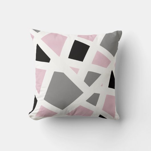 ピンクグレー白黒抽象芸術幾何学的 クッション (正面)