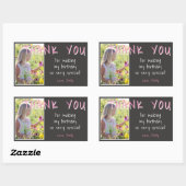 ピンクグレー誕生日ガール写真ありがとう 長方形シール (シート)