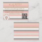 ピンクグレー ストライプ QRコード RSVP ノートカード (正面/裏面)