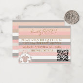 ピンクグレー ストライプ QRコード RSVP ノートカード (正面/裏面インサイチュ)