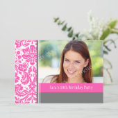 ピンクグレー フォト 18歳の誕生日パーティー招待状 招待状 (スタンド正面)