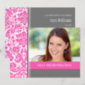 ピンクグレー フォト 18歳の誕生日パーティー招待状 招待状 (正面/裏面)