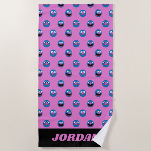 ピンクグローバー顔パターン ビーチタオル (正面)