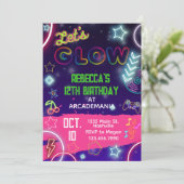 ピンクグロー誕生日ゲームアーケードパーティーグローネオン 招待状 (スタンド正面)