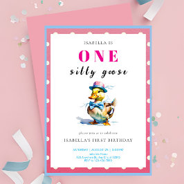 ピンクグース1歳の誕生日 招待状