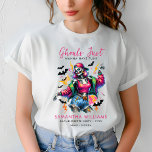 ピンクグールズハローエンバチェロレッテ Tシャツ<br><div class="desc">ピンク祝グウルのハロウィンバチェロレッテTシャツでスタイルする準備をしろ！このおもしろいとフェスティバルのシャツはっきりしたは、花嫁と彼女の群れの群れに最適なピンクのデザインを備えている。あなたは町に出ても不気味な夜を過ごしても、このTシャツはあなたのバチェロレッテにハロウィンのtouchをしゃれている追加する。快適スタイリッシュで、おもしろい、笑い、忘れられない思い出の夜のための理想的な衣装の選択。お前を捕まえてグール集団が一夜の思い出に集まる！</div>