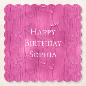 ピンクケーキつや消し パーソナライズされた ペーパーコースター (正面)