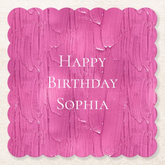 ピンクケーキつや消し パーソナライズされた ペーパーコースター (正面)