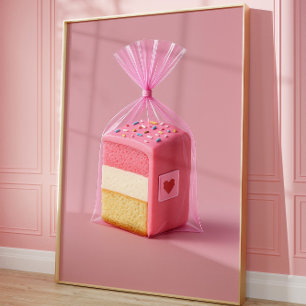 ピンクケーキアートプリントかわいいパステルウォールベーカリー ポスター