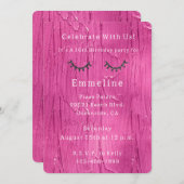 ピンクケーキグリジーブラックグリッターまつ毛誕生日 招待状 (正面/裏面)