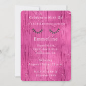 ピンクケーキグリジーブラックグリッターまつ毛誕生日 招待状 (正面)