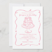 ピンクケーキコンセットボーガールの誕生日 招待状 (正面)