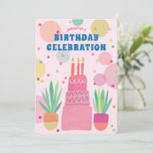 ピンクケーキバブルお洒落誕生日パーティーカスタム 招待状 (スタンド正面)